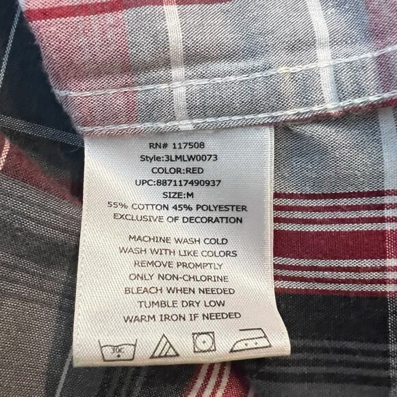 Levi’s Western Snap Shirt Men’s M Plaid Red Gray Long Sleeve Pearl Snap Cowboy - Picture 5 of 8